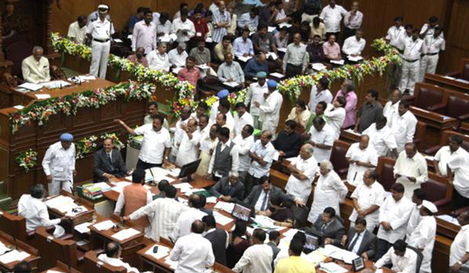 BJP stalls proceedings in Karnataka Assembly in Belgaum over Farmers Suicide